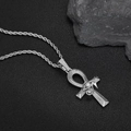 Collana a croce Ankh hip hop argento con occhio di Horus e micro zirconi incastonati - Argento + Catena Twist da 24 pollici*3mm