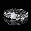 Gros plan sur bracelet cubain en acier inoxydable argenté avec fermoir de sécurité large - 15mm-7 Pouces / Acier