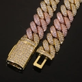Catena cubana tricolore 10mm con zirconi incastonati in oro, oro rosa e argento lucido - Due colori