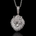 Collana con ciondolo a testa di leone hip hop finitura argento e micro pavé di zirconi - Stile Catena a Torsione / Oro Bianco