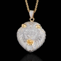 Hip hop lion head pendant necklace in gold finish with iced out cubic zirconia stones - Two-tone With 24 Inch Rope Chain