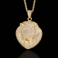 Collana con ciondolo testa di leone hip hop placcata oro con zirconi brillanti - 24 pollici*3mm Catena a Corda / Oro