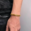 Bracelet gourmette Cuban Link pour homme en acier inoxydable doré au poignet - 7mm-9 Pouces / Or