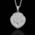 Hip hop silver lion head pendant with iced out cubic zirconia on a rope chain - Silver + 24inch*3mm Twist Chain