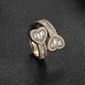 Luxurious golden double heart ring featuring cubic zirconia pavé and mixed-cut stones - US 8 / Gold