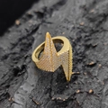 Hip hop lightning bolt ring in gold finish with full cubic zirconia stones - US 7 / Gold