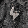 Hip hop lightning bolt ring in silver finish with pavé set white zircon stones - US 7 / Silver