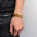 Bracelet gourmette doré poli pour homme en acier inoxydable épais de style hip hop - 13mm-7 Pouces / Or