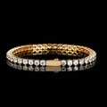 Classico bracciale tennis dorato con zirconi brillanti su un'elegante superficie a specchio nera - 7 pollici (17.78cm) / Oro