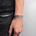 Bracelet gourmette pour homme en acier inoxydable argenté porté au poignet style hip-hop - 13mm-7 Pouces / Acier