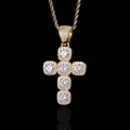 Ciondolo croce hip hop placcato oro con zirconi e catena a corda da uomo - Croce Giuntata Rettangolo Arrotondato / 24 pollici*3mm Catena a Corda / Stile 4 Oro