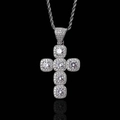 Collana hip hop con pendente a croce in argento, pietre di zircone e catena a corda intrecciata - Croce Giuntata Rettangolo Arrotondato / 24 pollici*3mm Catena a Corda / Stile 4 Colore Oro Bianco