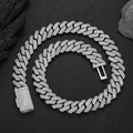 Iced out 20mm silver Cuban link chain with double row T-shaped cubic zirconia stones - Width 20mm-18 Inch / Platinum