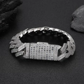 20mm Zilveren Hip-hop Cubaanse Schakelarmband met dubbele rij zirkonia op donkere stenen - 9 inch / Platina