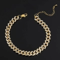 Tobillera cubana de 9mm bañada en oro con circonitas brillantes y cierre ajustable - 10 Pulgadas (25.40cm) + 5cm Extensión / Dorado