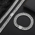 S925 Sterling Silber 10mm Moissanit-Gliederkette und Armband Set für Herren - Silber / Halskette 24 Zoll (ca. 60,96 cm)