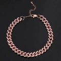 Tobillera de eslabones cubanos de 9mm en oro rosa con circonitas rosas y ajustable - 10 Pulgadas (25.40cm) + 5cm Extensión / Rosa