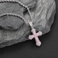 Collana con ciondolo a croce hip hop argento con zirconi rosa e catena corda - Rosa e Bianco (Catena a Corda 24 Pollici)
