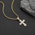 Collana a croce hip hop placcata in oro con zirconi scintillanti e catena a corda - Oro + Catena Twist da 24 pollici*3mm