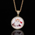 Hip hop gold circular photo pendant with cat picture and sparkling zircon border - Gold + 24inch*3mm Twist Chain