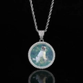 Custom silver hip hop round photo pendant with iced out stones and rope chain - Silver + 24inch*3mm Twist Chain