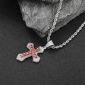Collana a croce hip-hop in argento con gemme rosse e catena a corda - Croce con Pietra Centrale Rossa / 24 pollici*3mm Catena a Corda / Stile 1 Rosso & Bianco