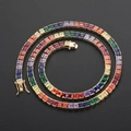 Rainbow tennis necklace with 4mm square cut colorful cubic zirconia in gold-tone setting - Necklace 24 Inch (Length 60.96cm) / Gold