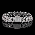 Pulsera cubana de plata de 14mm con diamantes de circonita para estilo hip hop de lujo - 9 Pulgadas (22.86cm) / Plateado