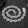 Collana a catena mariner 16mm stile hip hop in argento con pavé di zirconi bianchi lucidi - Platino / 24 pollici