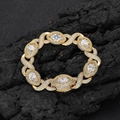 Bracciale hip hop dorato con maglie a forma di occhio e zirconi su pietra nera - Oro / 7"
