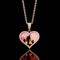 Pendentif coeur photo personnalisé doré avec zircons blancs et chaîne en maille cordelette - Petit / Or