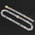Close-up of rainbow tennis necklace and bracelet set with colorful stones in silver finish - Bracelet 7 Inch / Platinum Plated Colorful Zircon