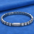 Close-up of 7mm silver tennis bracelet with round cubic zirconia and box clasp detail - Platinum Color Style / 9 inches (22.86cm)