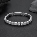 7mm hip hop zilveren armband met vierkante halo zirkonia stenen en stevige sluiting - 9 inch / Platina