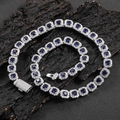 Luxurious 12mm hip-hop tennis necklace with blue zircon stones and silver-plated finish - Width 12mm / Platinum Sapphire Blue Zirconia / 16 Inches (40.64cm)