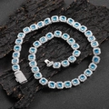 12mm silver tennis chain with sky blue round crystals and box clasp for hip hop style - Width 12mm / Platinum Sea Blue Zirconia / 16 Inches (40.64cm)