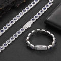 Detail of luxury silver cuban chain with deep blue zircon stones and white crystal halo - White Gold Royal Blue Zirconia (12mm Width)