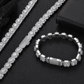 Macro detail of iced-out heart zirconia necklace and bracelet set in luxury silver finish - 7 inches (17.78cm) / Bracelet / Silver