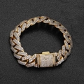 15mm gouden Cubaanse armband met dubbele rij zirkonia en vierkante klapsluiting met stenen - 15mm Breedte-18cm Lengte / Goud