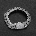 Hip hop 15mm cubaanse schakelarmband voor heren met zilveren dubbele rij zirkonia's - 15mm Breedte-23cm Lengte / Platina
