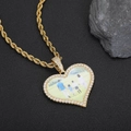 Pendentif cœur personnalisé en finition dorée avec zircons brillants et chaîne - Moyen / Or