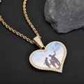 Pendentif photo coeur doré avec zircons et chaîne torsadée de style hip hop - Grand / Or