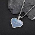 Médaillon photo cœur plaqué argent avec zircons et une chaîne de corde classique - Moyen / Platine