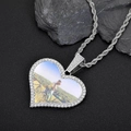 Pendentif médaillon coeur personnalisé en argent avec zircons et chaîne de corde - Grand / Platine