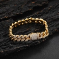 Bracelet gourmette cubaine de 12mm en or avec double rangée de zircons brillants - Doré / 9 pouces