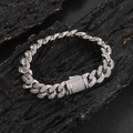Bracelet cubain 12mm ton argent hip hop avec double rangée de zircons brillants - Platine / 9 pouces