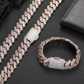 Macro shot of two-tone hip hop Cuban chain set with pavé cubic zirconia on leather - Two Colors