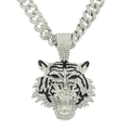 Hip-Hop Silber Tigerkopf Anhänger mit Iced Out Panzerkette für Herren Mode - Silberner Tigerkopf mit 50 cm kubanischer Kette