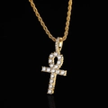 Hip hop gouden Ankh kruis hanger ketting met fonkelende zirkonia stenen voor heren - Goud