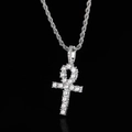 Zilveren iced out Ankh kruis hanger met zirkonia aan een dikke gedraaide ketting - Zilver